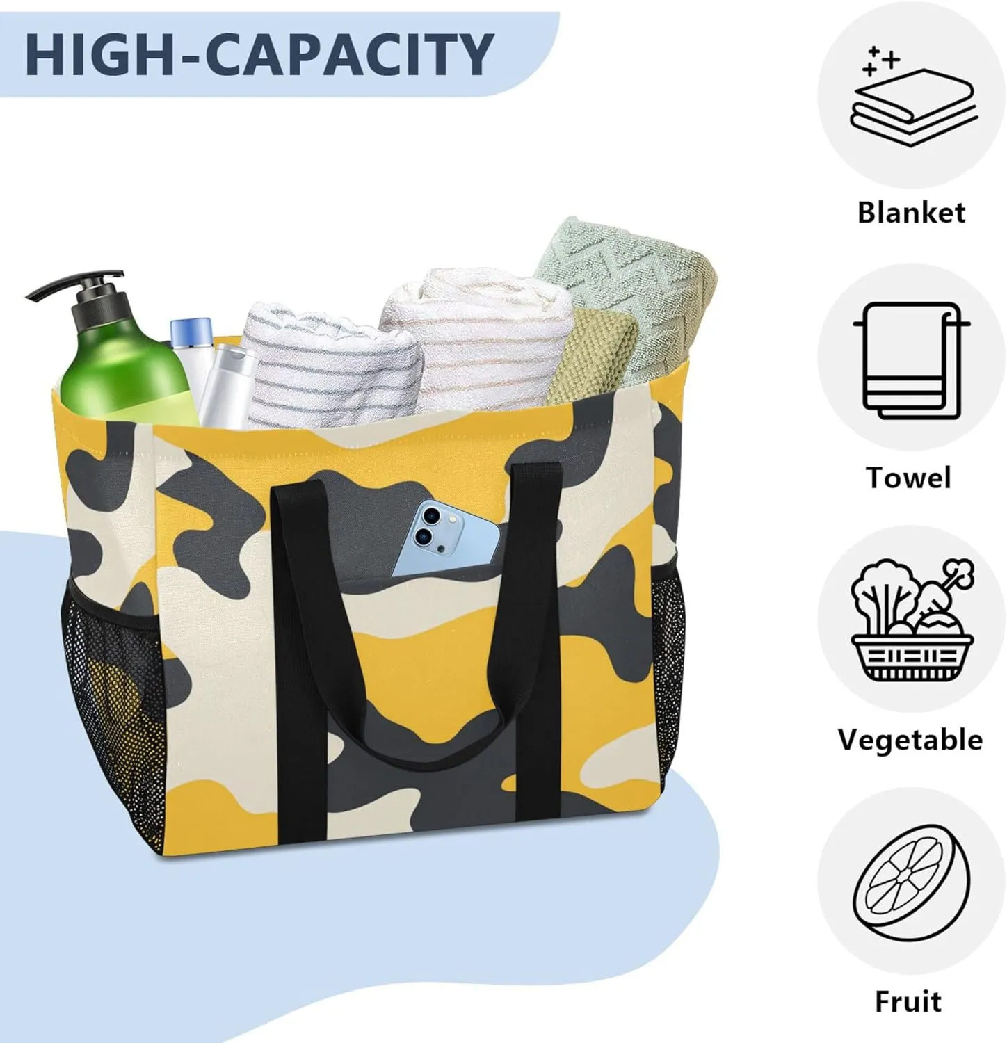 KLL Large Utility Tote Bag For Women Canvas Collapsable With Compartments Laundry Carrying Bag