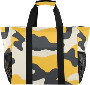 KLL Large Utility Tote Bag For Women Canvas Collapsable With Compartments Laundry Carrying Bag