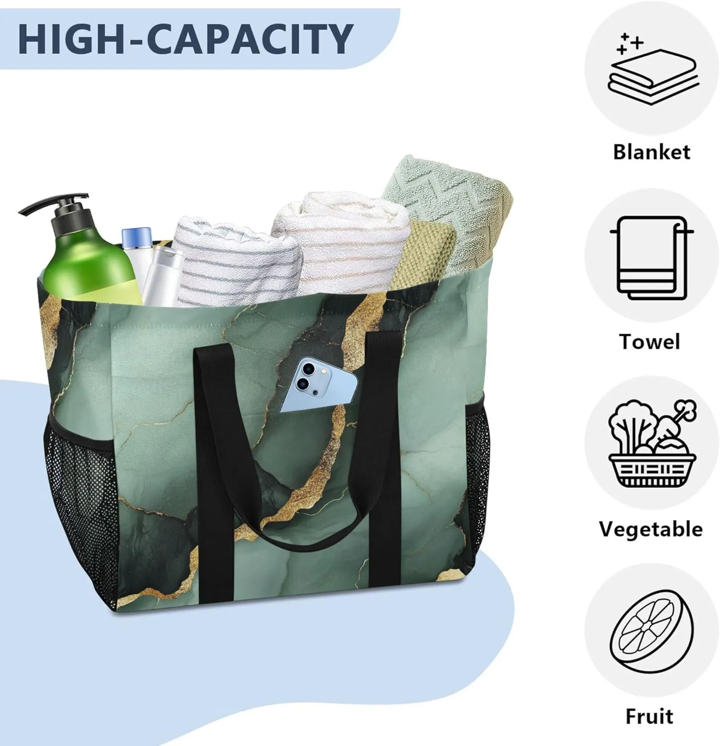KLL Large Utility Tote Bag For Women with Handles Foldable With Compartments Reuseable Shopping Bags