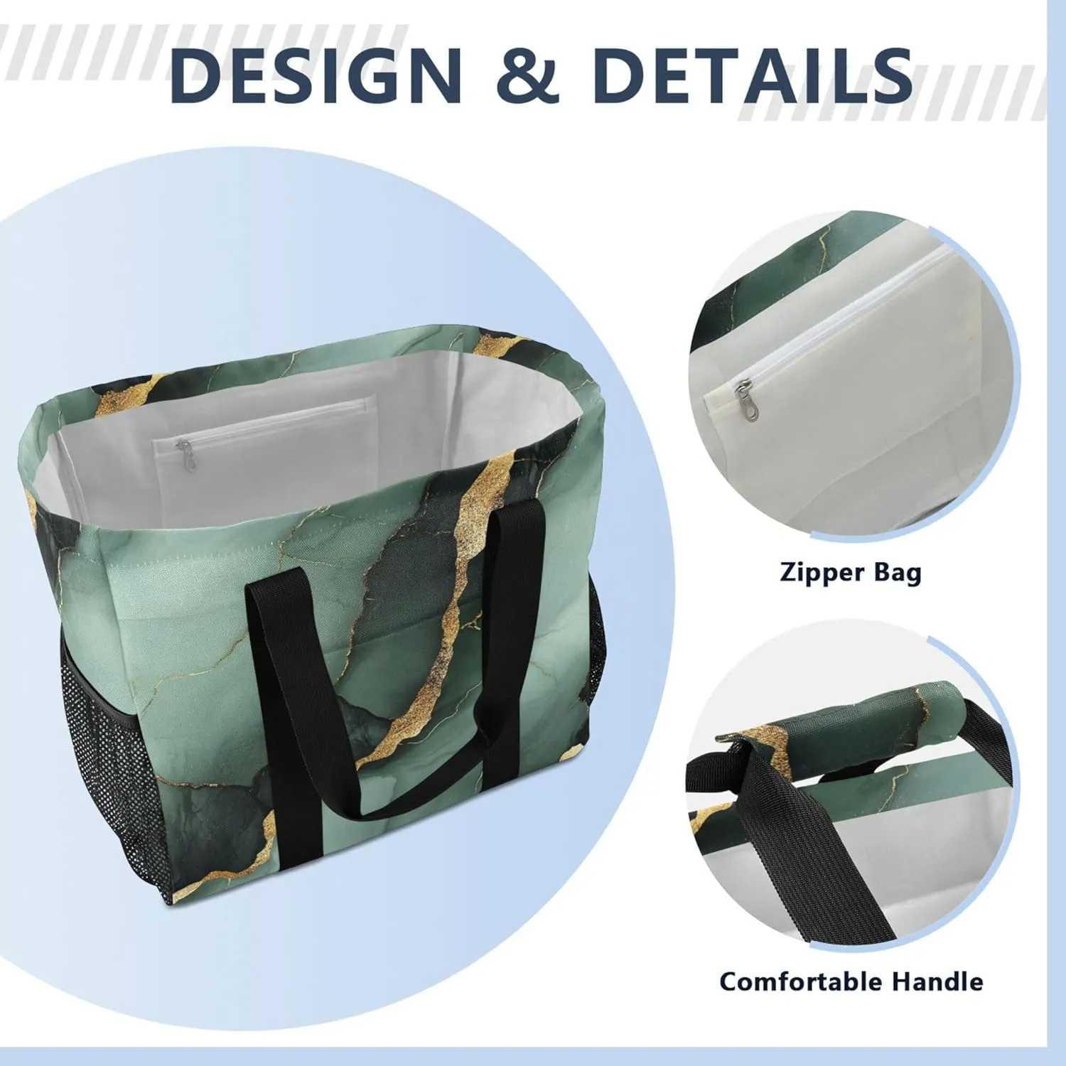 KLL Large Utility Tote Bag For Women with Handles Foldable With Compartments Reuseable Shopping Bags