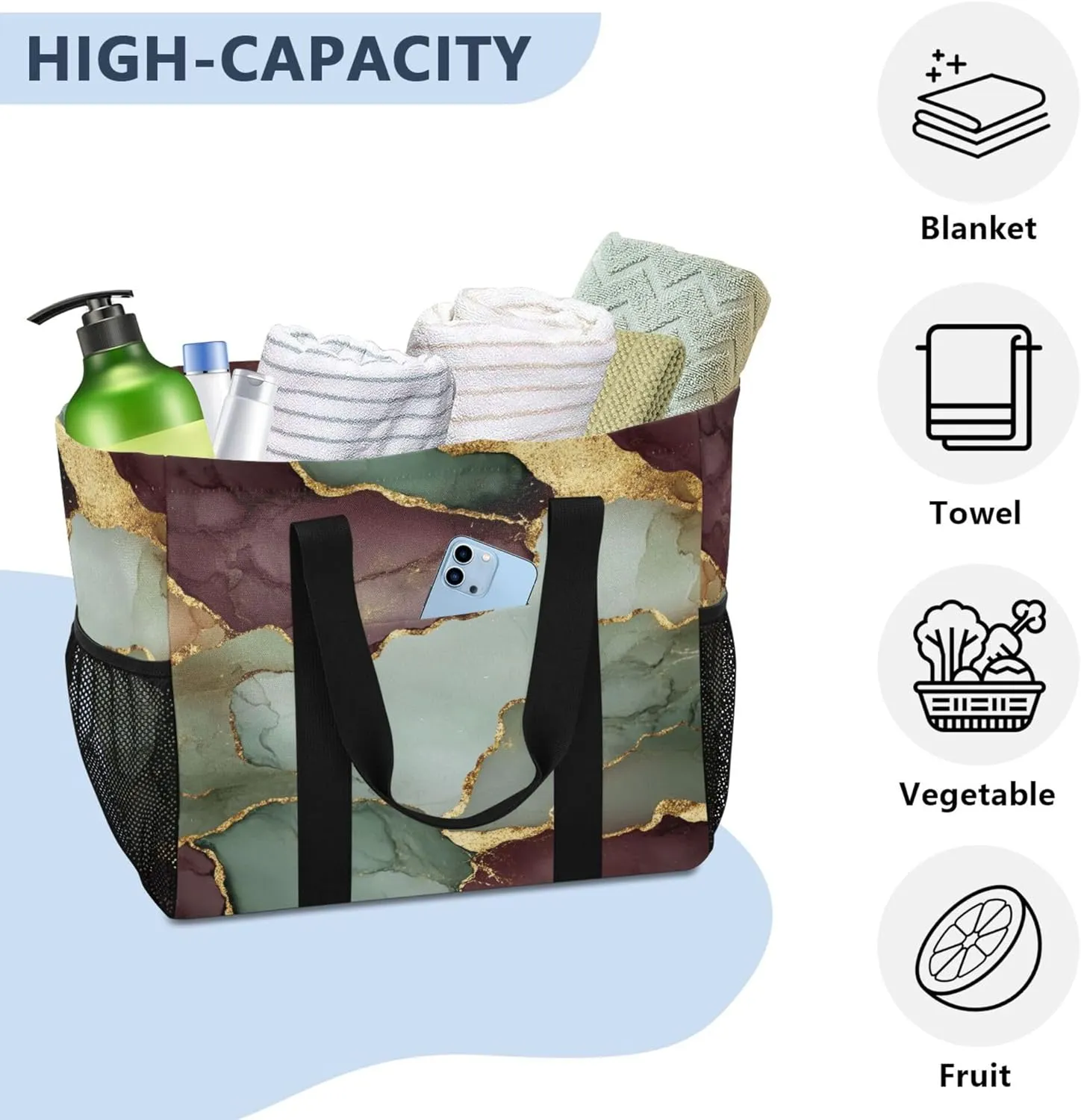 KLL Large Utility Tote Bag For Women with Handles Foldable With Compartments Reuseable Shopping Bags