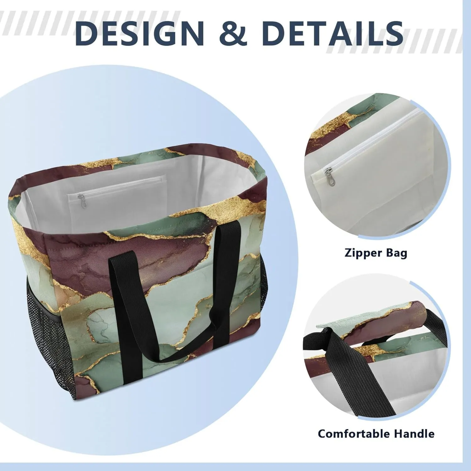 KLL Large Utility Tote Bag For Women with Handles Foldable With Compartments Reuseable Shopping Bags