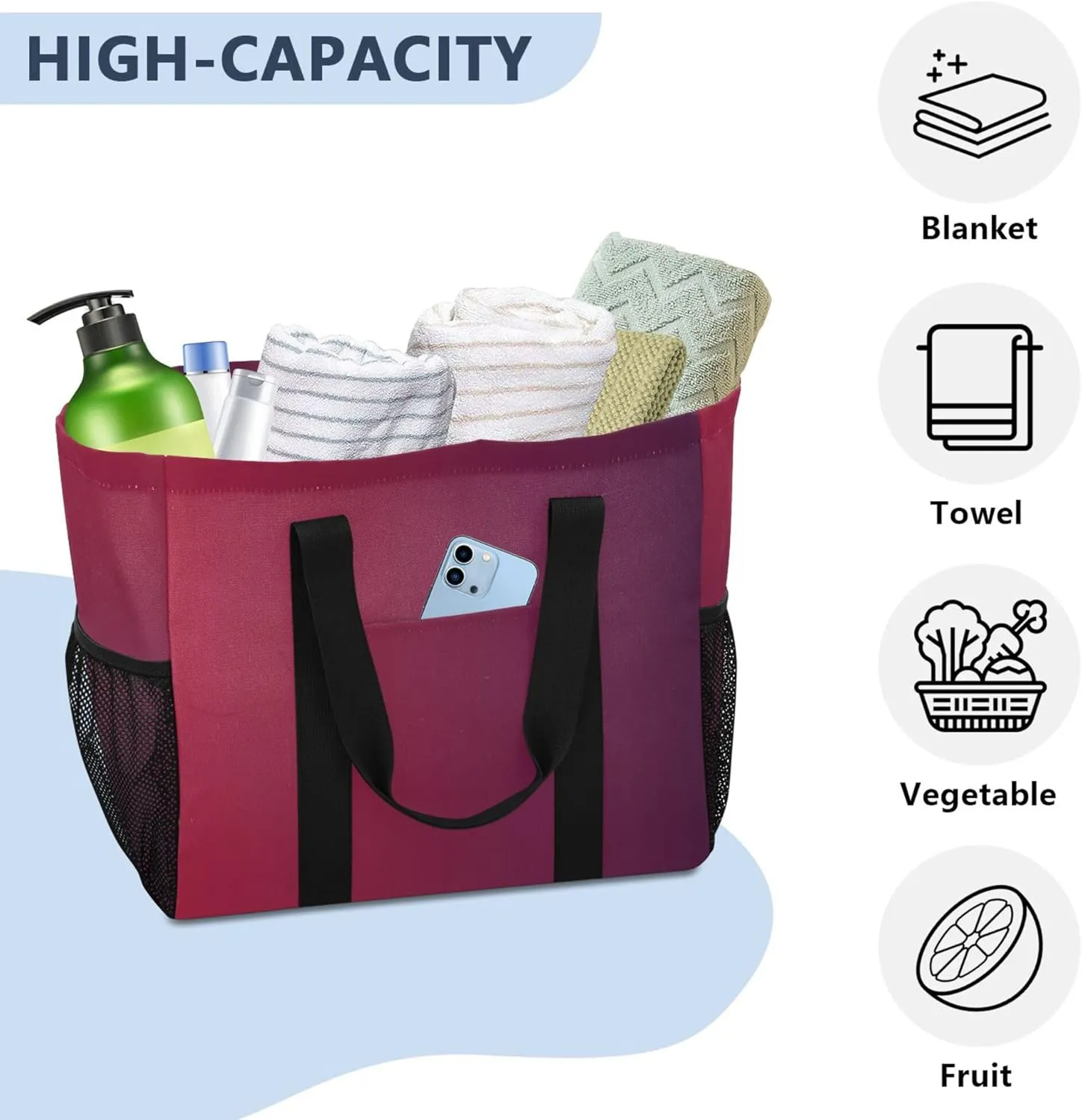 KLL Large Utility Tote Bag with Handles Foldable Sandproof Reusable Grocery Shopping Bags