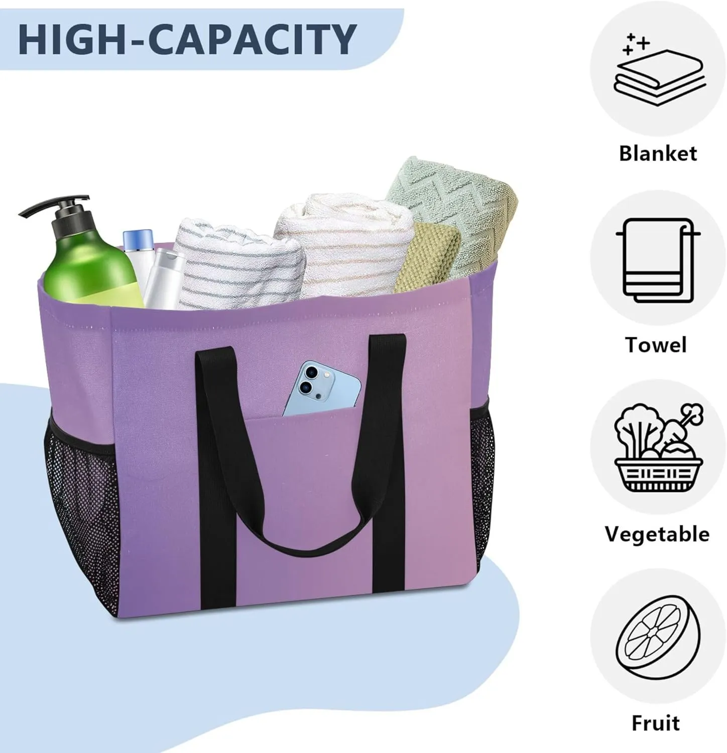 KLL Large Utility Tote Bag with Handles Foldable Sandproof Reusable Grocery Shopping Bags