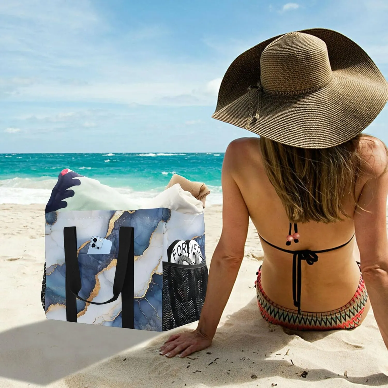 KLL Tote Bag For Beach with Handles Collapsable Waterproof Car Tote