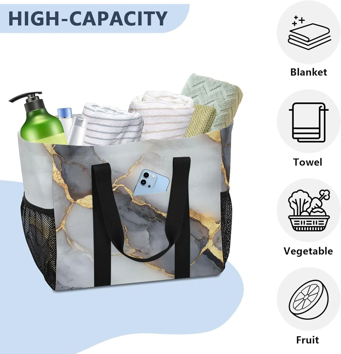KLL Tote Bag For Beach with Handles Collapsable Waterproof Car Tote