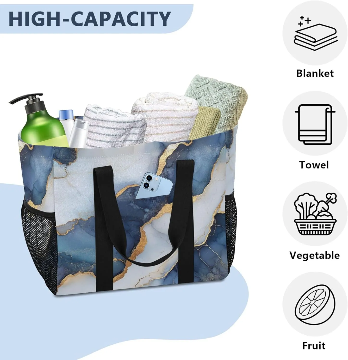 KLL Tote Bag For Beach with Handles Collapsable Waterproof Car Tote