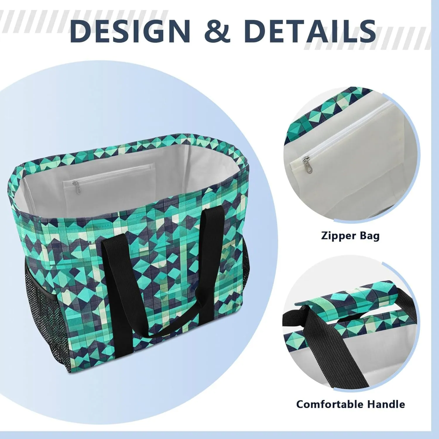 KLL Tote Bag For Beach with Handles Foldable Waterproof Carrier Bags