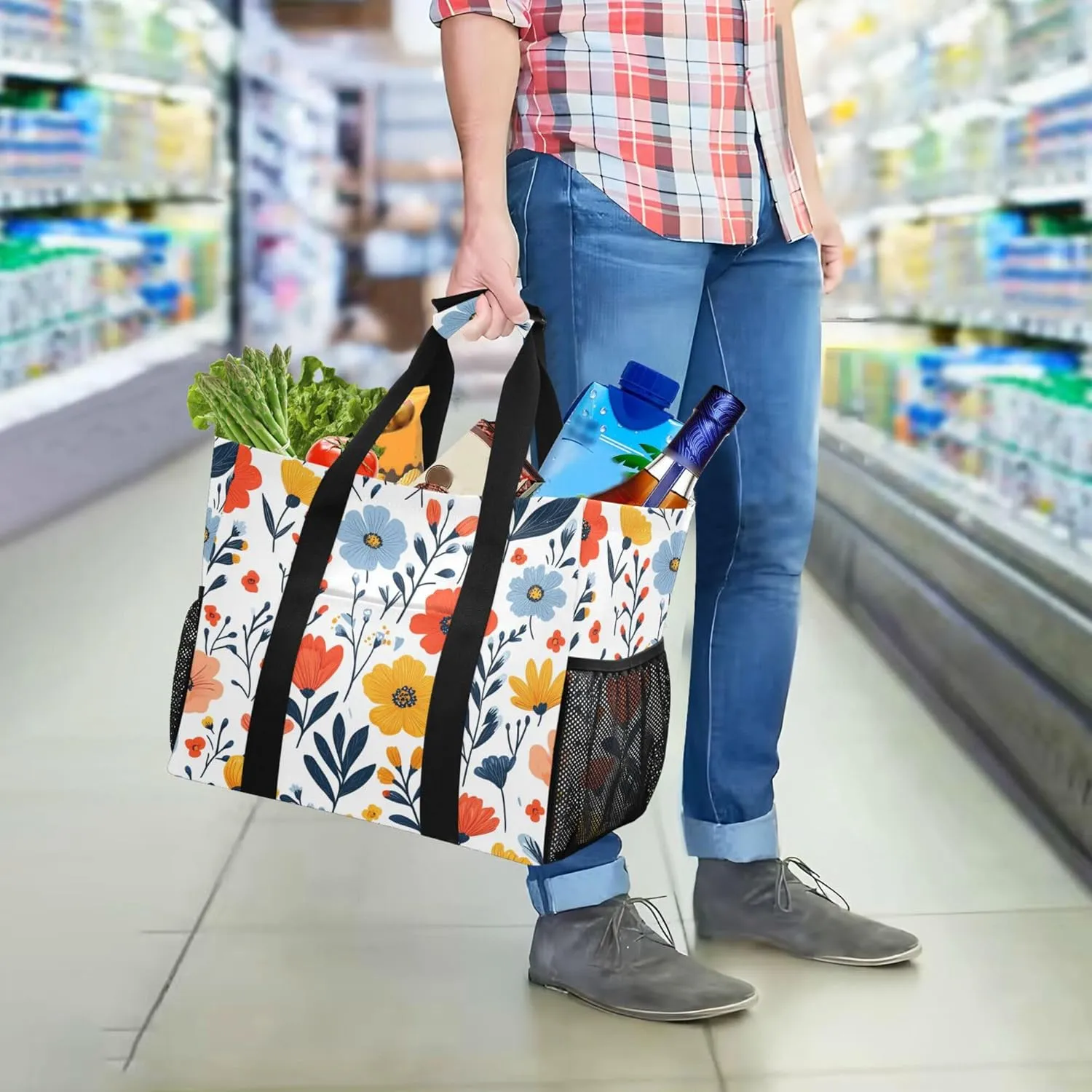 KLL Utility Bag Canvas Collapsable With Compartments Car Tote Bag