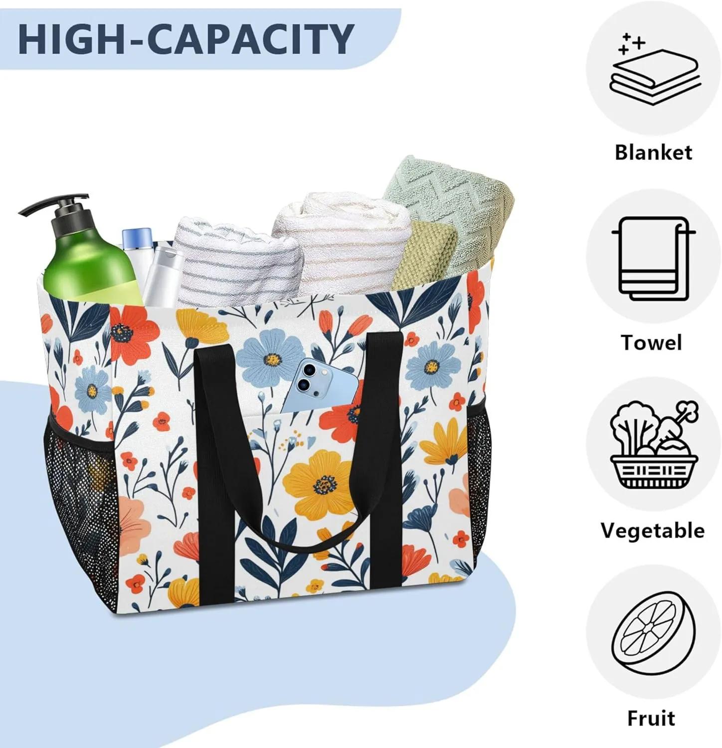 KLL Utility Bag Canvas Collapsable With Compartments Car Tote Bag