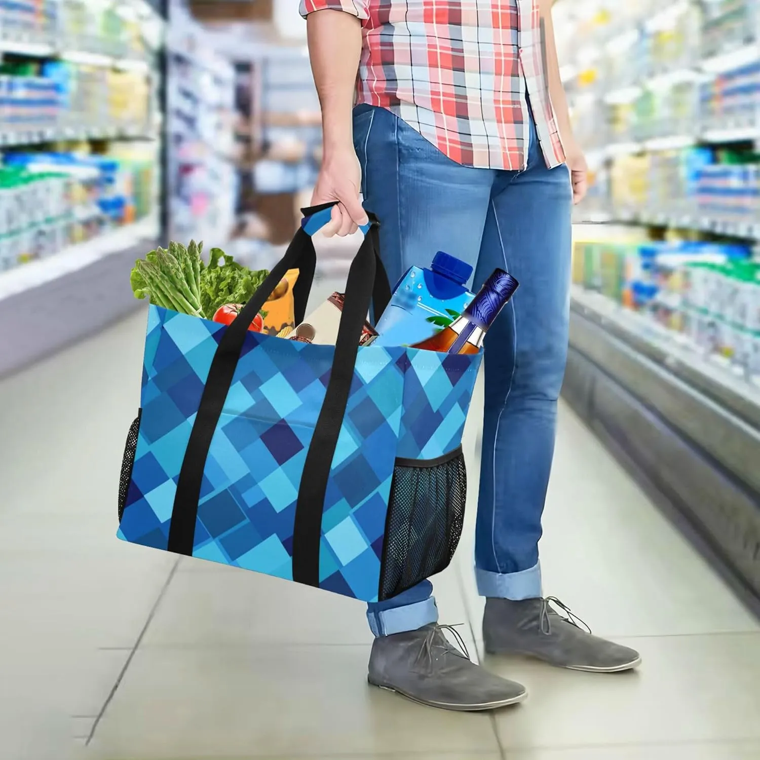 KLL Utility Bag For Trunk with Handles Collapsable Sandproof Grocery Shopping Tote