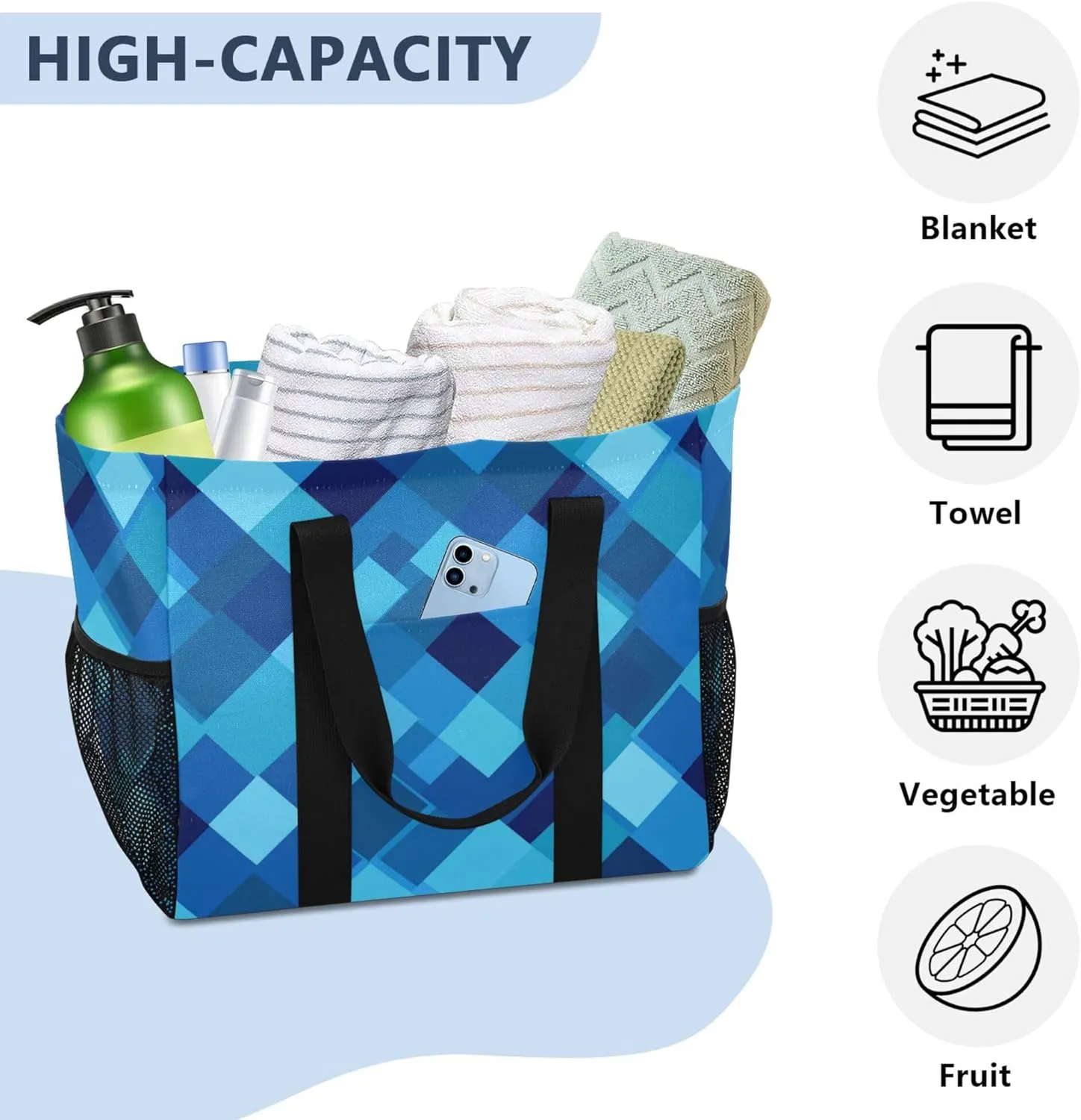 KLL Utility Bag For Trunk with Handles Collapsable Sandproof Grocery Shopping Tote