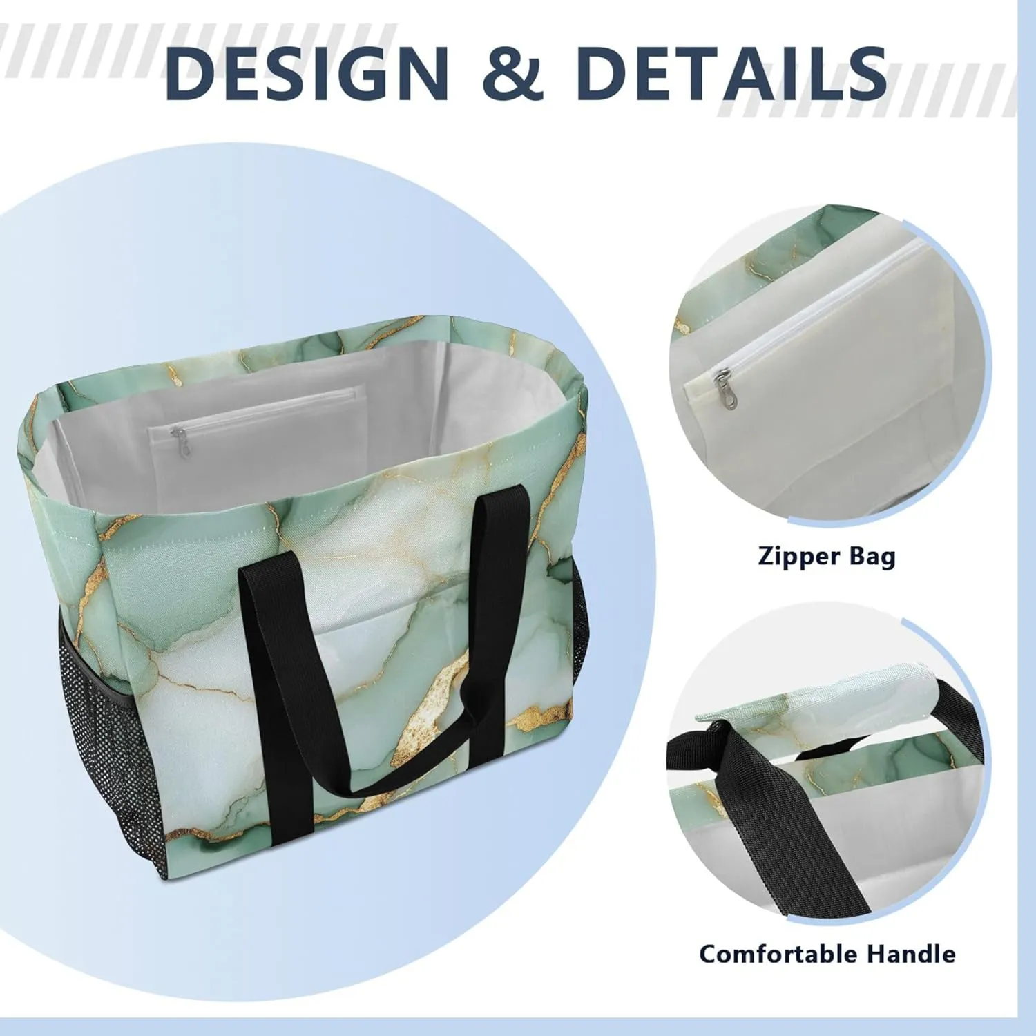 KLL Utility Beach Tote with Handles Collapsable With Compartments Reuseable Shopping Bags