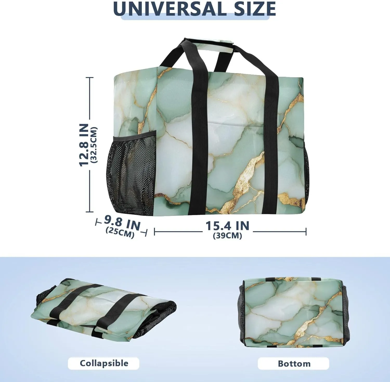 KLL Utility Beach Tote with Handles Collapsable With Compartments Reuseable Shopping Bags