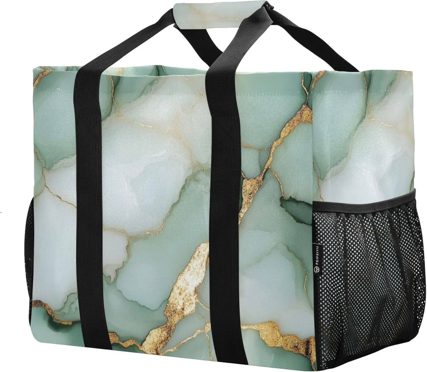 KLL Utility Beach Tote with Handles Collapsable With Compartments Reuseable Shopping Bags
