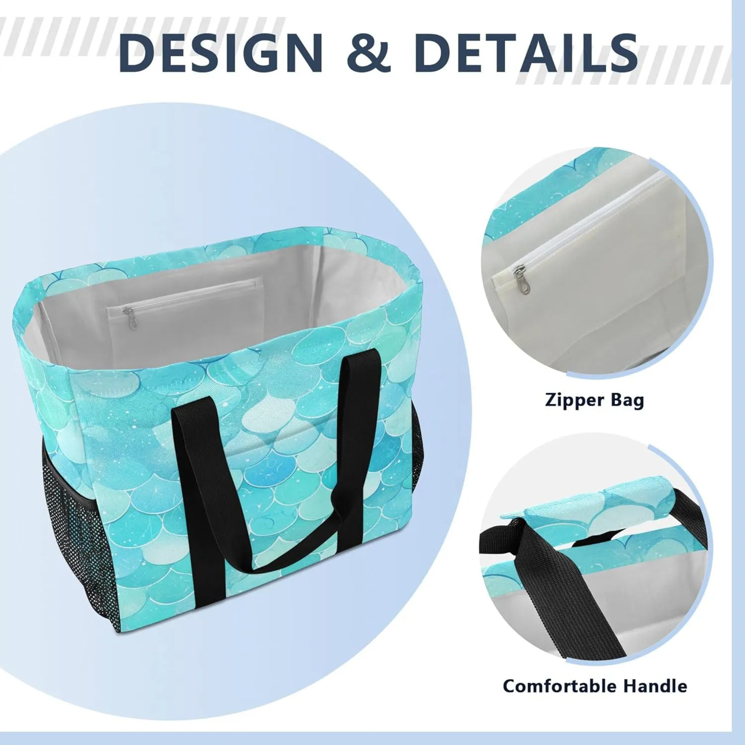 KLL Utility Beach Tote with Handles Foldable Sandproof Car Tote