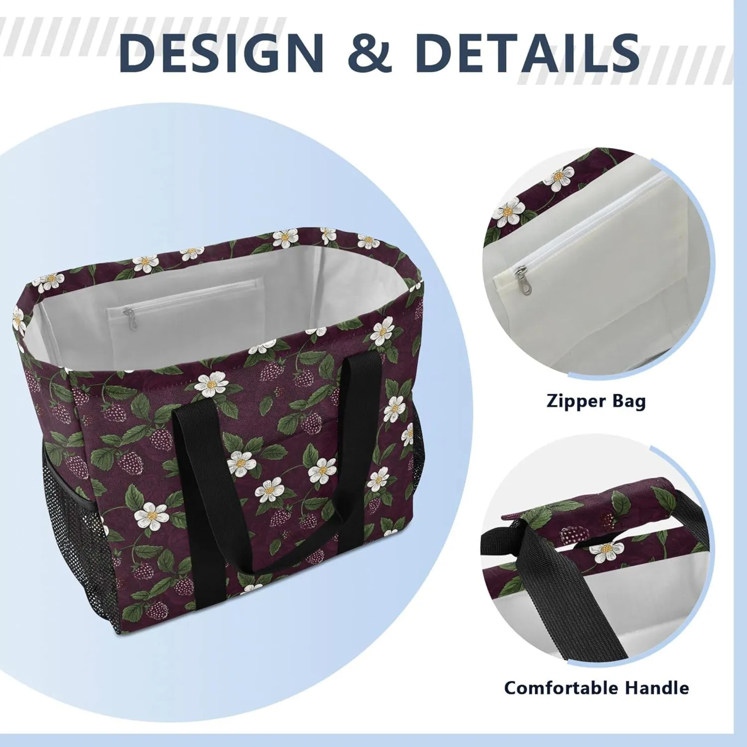 KLL Utility Tote Bags For Women Canvas Foldable With Pockets Carrying Bag