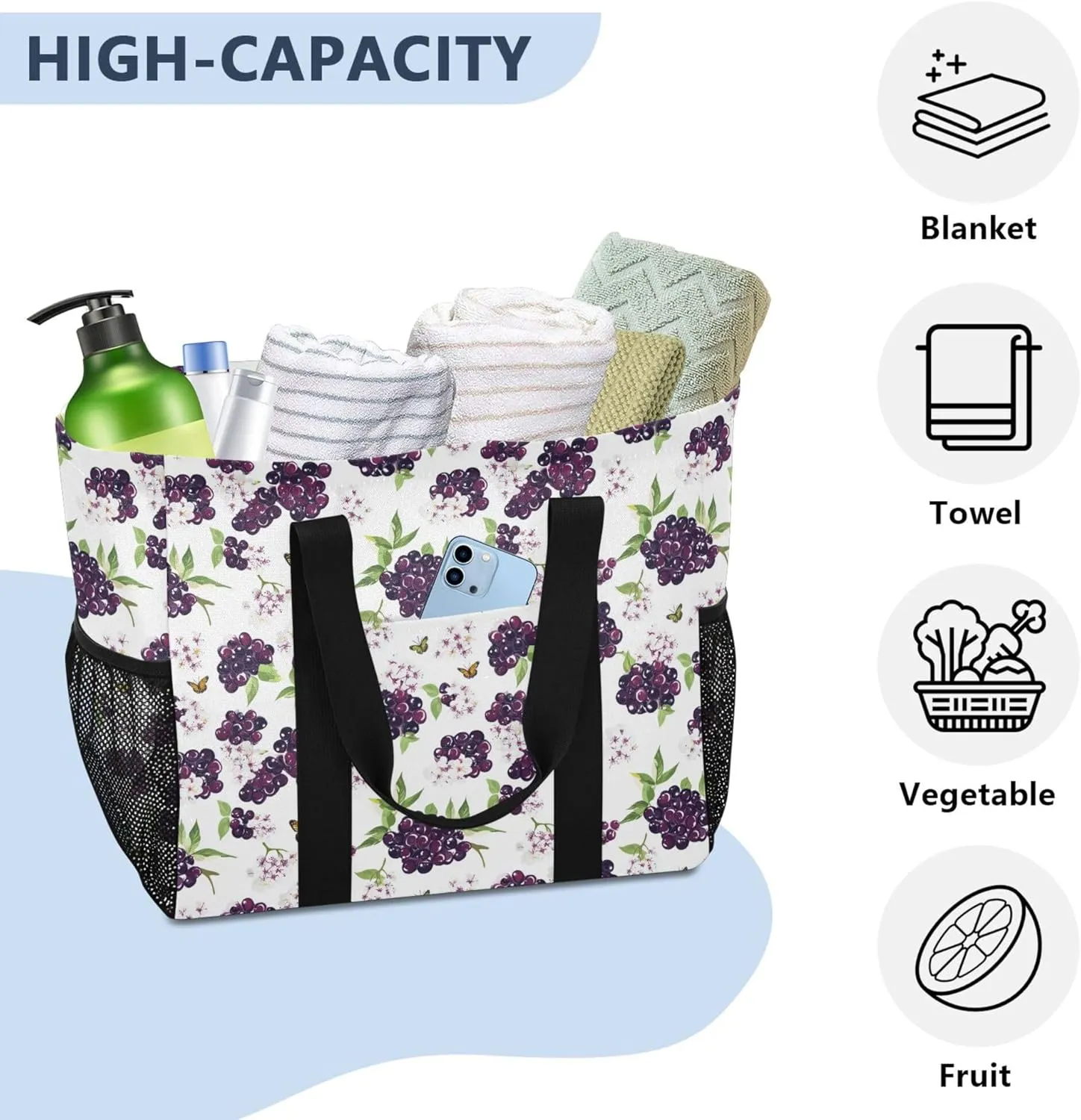 KLL Utility Tote Bags For Women with Handles Collapsable With Pockets Shopping Bags Reusable