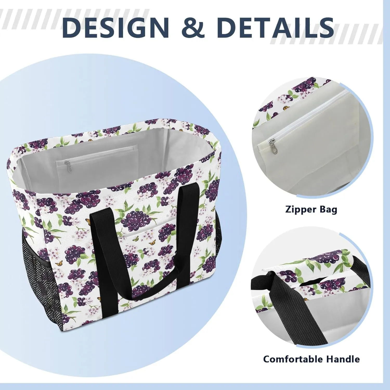 KLL Utility Tote Bags For Women with Handles Collapsable With Pockets Shopping Bags Reusable