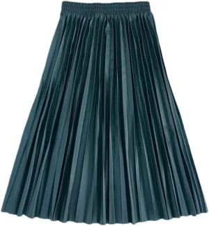 Ladies Black Midi Skirt Thick Winter Pleated High Waist Vintage Mid Calf Women