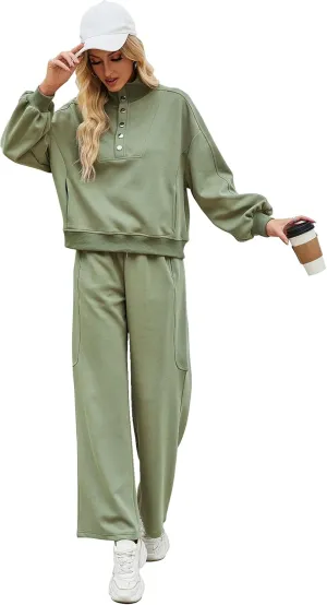 Ladyful Women 2 Piece Sweatsuit Outfits Oversized Long Sleeve Pullover and Wide Leg Drawstring Pants Lounge Sets Tracksuit