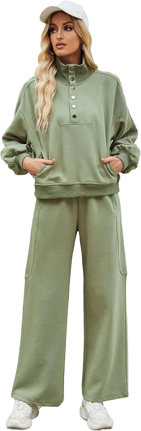 Ladyful Women 2 Piece Sweatsuit Outfits Oversized Long Sleeve Pullover and Wide Leg Drawstring Pants Lounge Sets Tracksuit