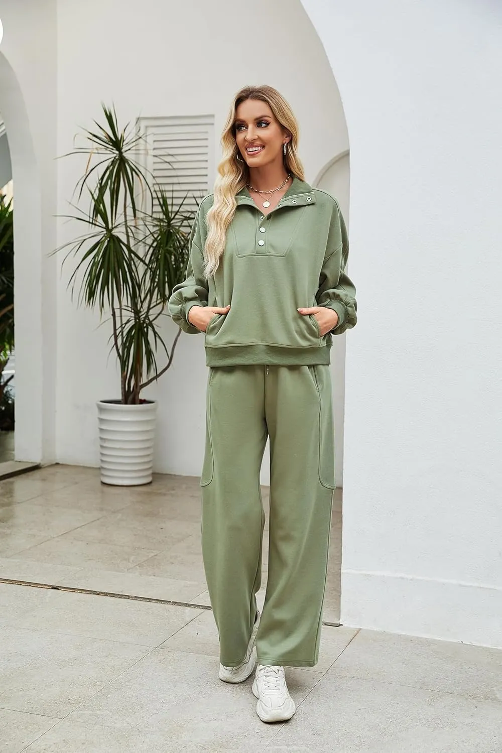 Ladyful Women 2 Piece Sweatsuit Outfits Oversized Long Sleeve Pullover and Wide Leg Drawstring Pants Lounge Sets Tracksuit