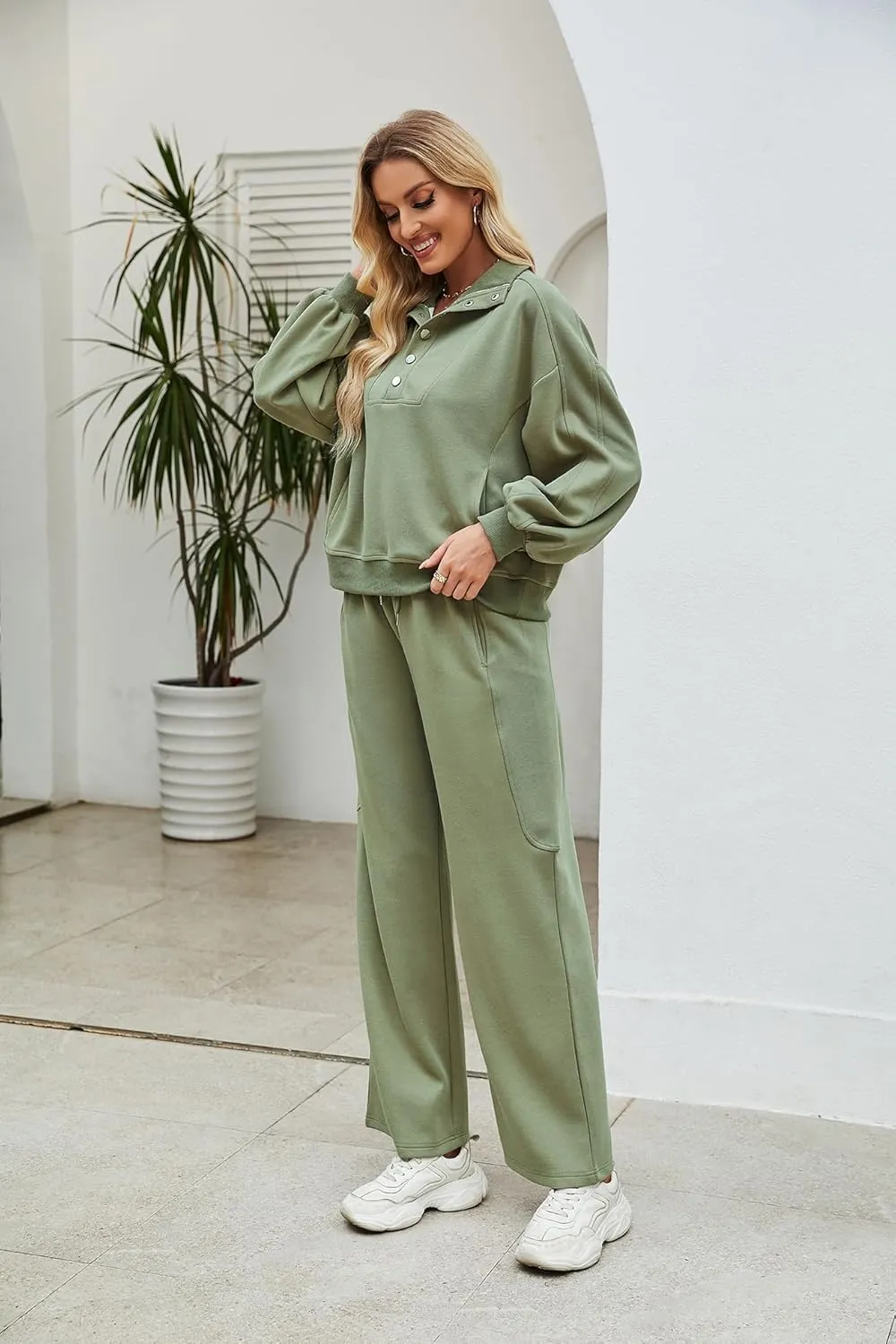 Ladyful Women 2 Piece Sweatsuit Outfits Oversized Long Sleeve Pullover and Wide Leg Drawstring Pants Lounge Sets Tracksuit