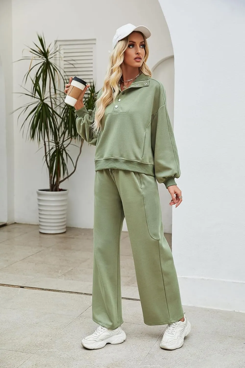 Ladyful Women 2 Piece Sweatsuit Outfits Oversized Long Sleeve Pullover and Wide Leg Drawstring Pants Lounge Sets Tracksuit