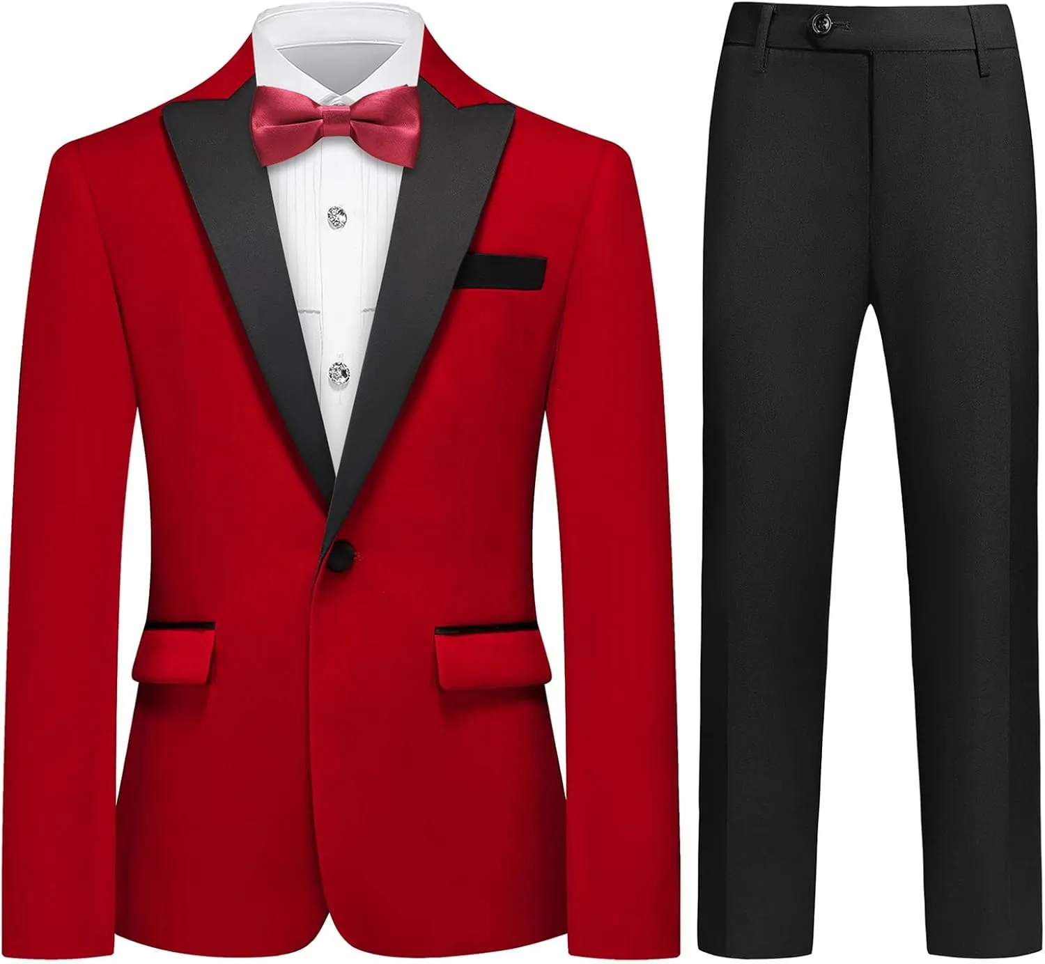 Lamgool Boys Velvet Suit Slim Fit 4 Piece Tuxedo Set with Blazer Jacket Dress Shirt Pant Bow Tie Kids Wedding Formal Outfit
