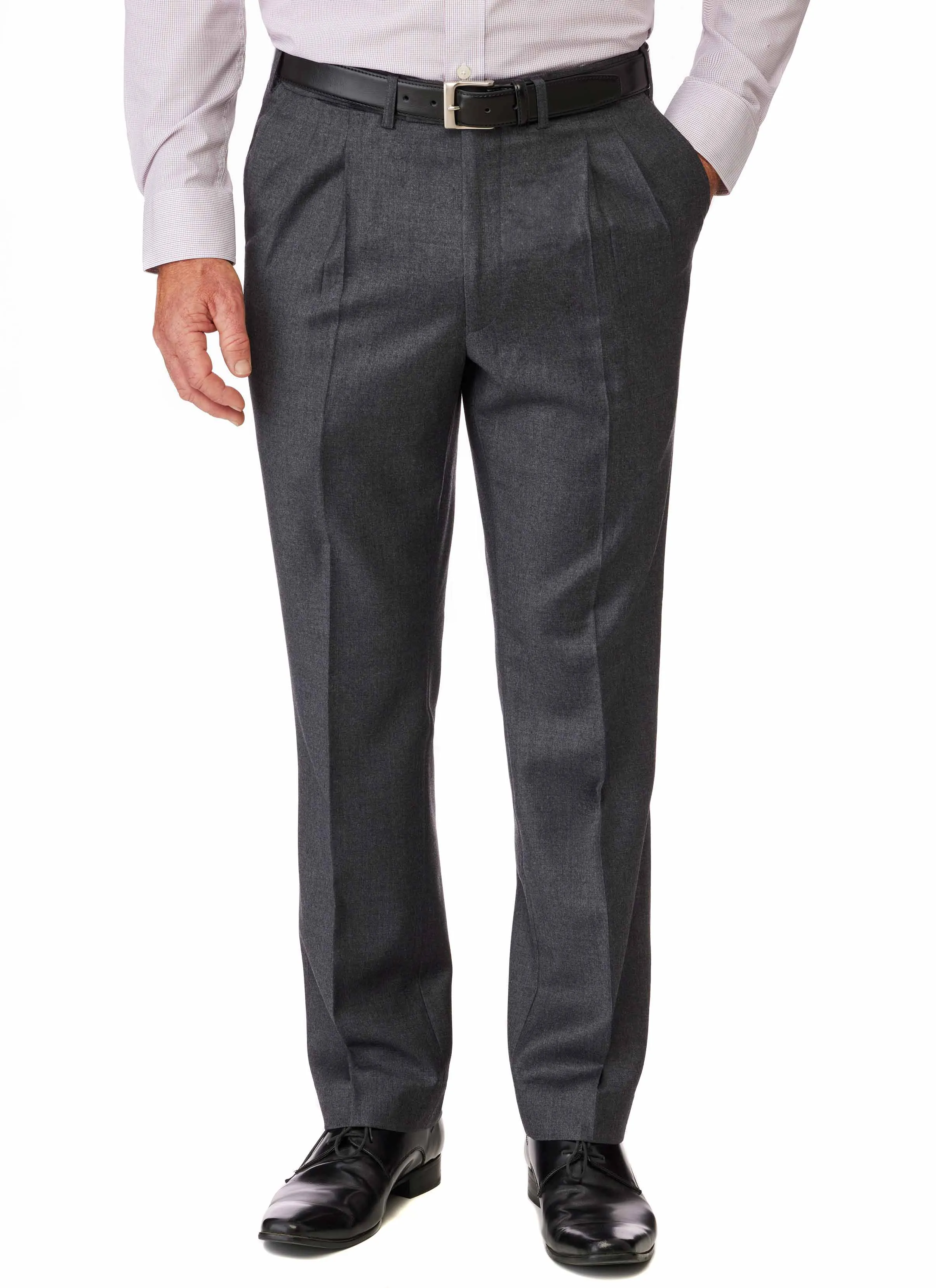 LANCEFIELD FLEXIWAIST PLEATED TROUSER - CHARCOAL