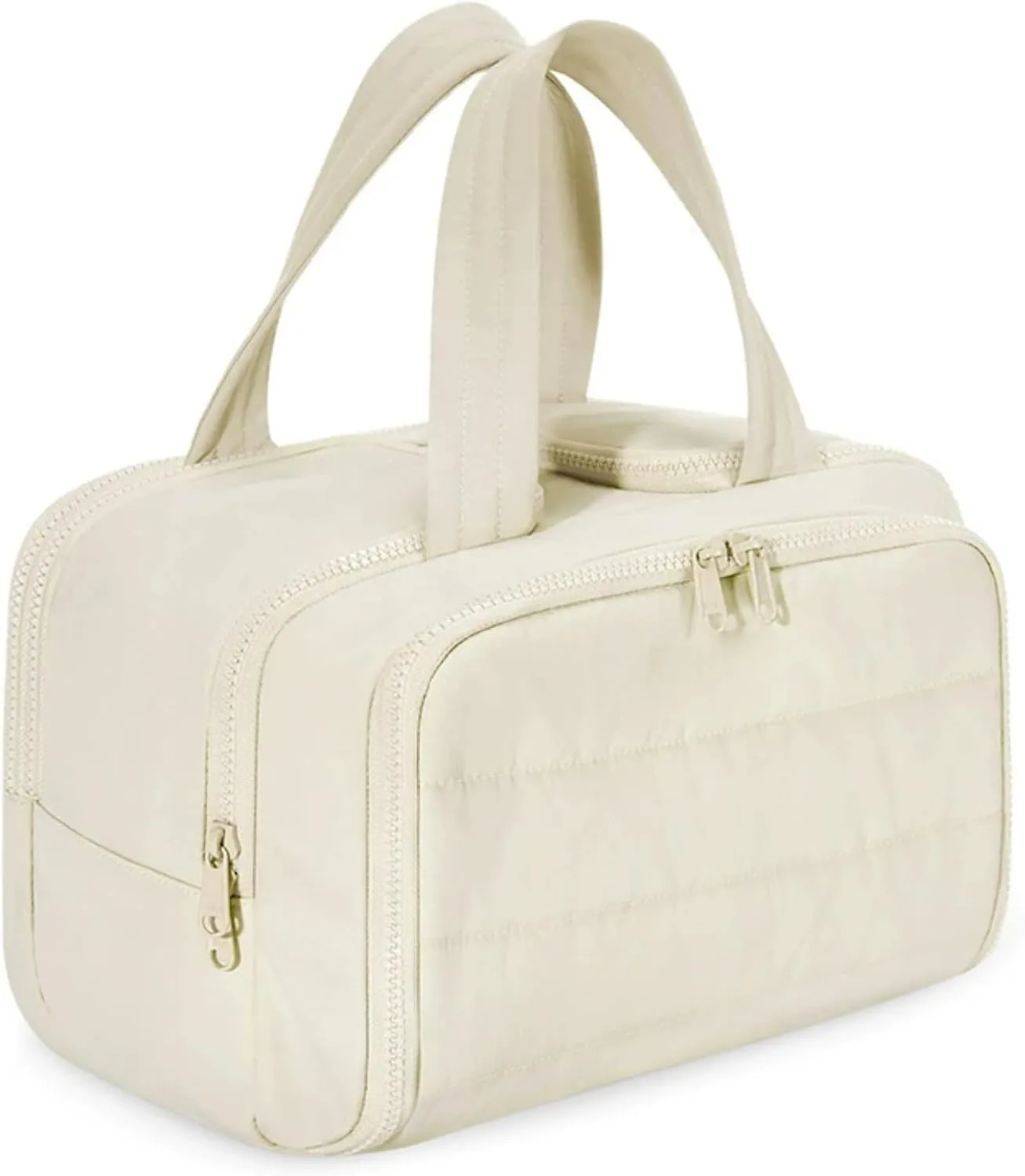 Large Capacity Wide-Open Travel Cosmetic Bag, Cureaway Travel Cosmetic Bag, Waterproof Portable Pouch with Handle for Accessories,Essentials, Toiletries (Beige)
