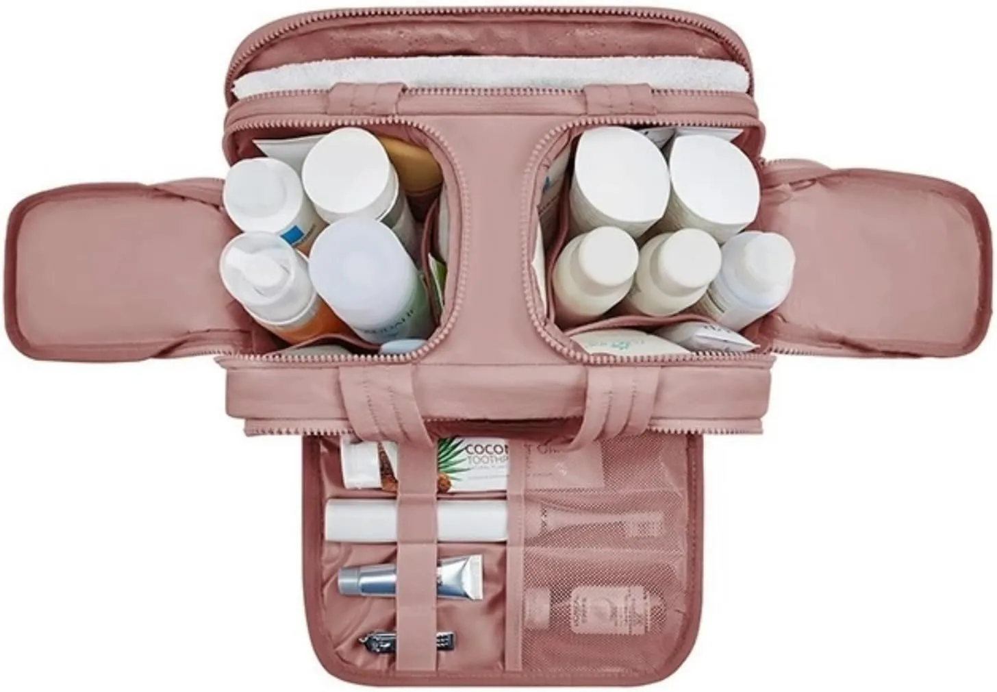 Large Capacity Wide-Open Travel Cosmetic Bag, Cureaway Travel Cosmetic Bag, Waterproof Portable Pouch with Handle for Accessories,Essentials, Toiletries (Black)