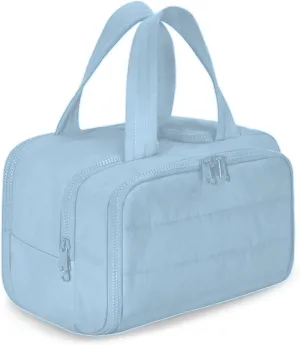 Large Capacity Wide-Open Travel Cosmetic Bag, Cureaway Travel Cosmetic Bag, Waterproof Portable Pouch with Handle for Accessories,Essentials, Toiletries (Blue)