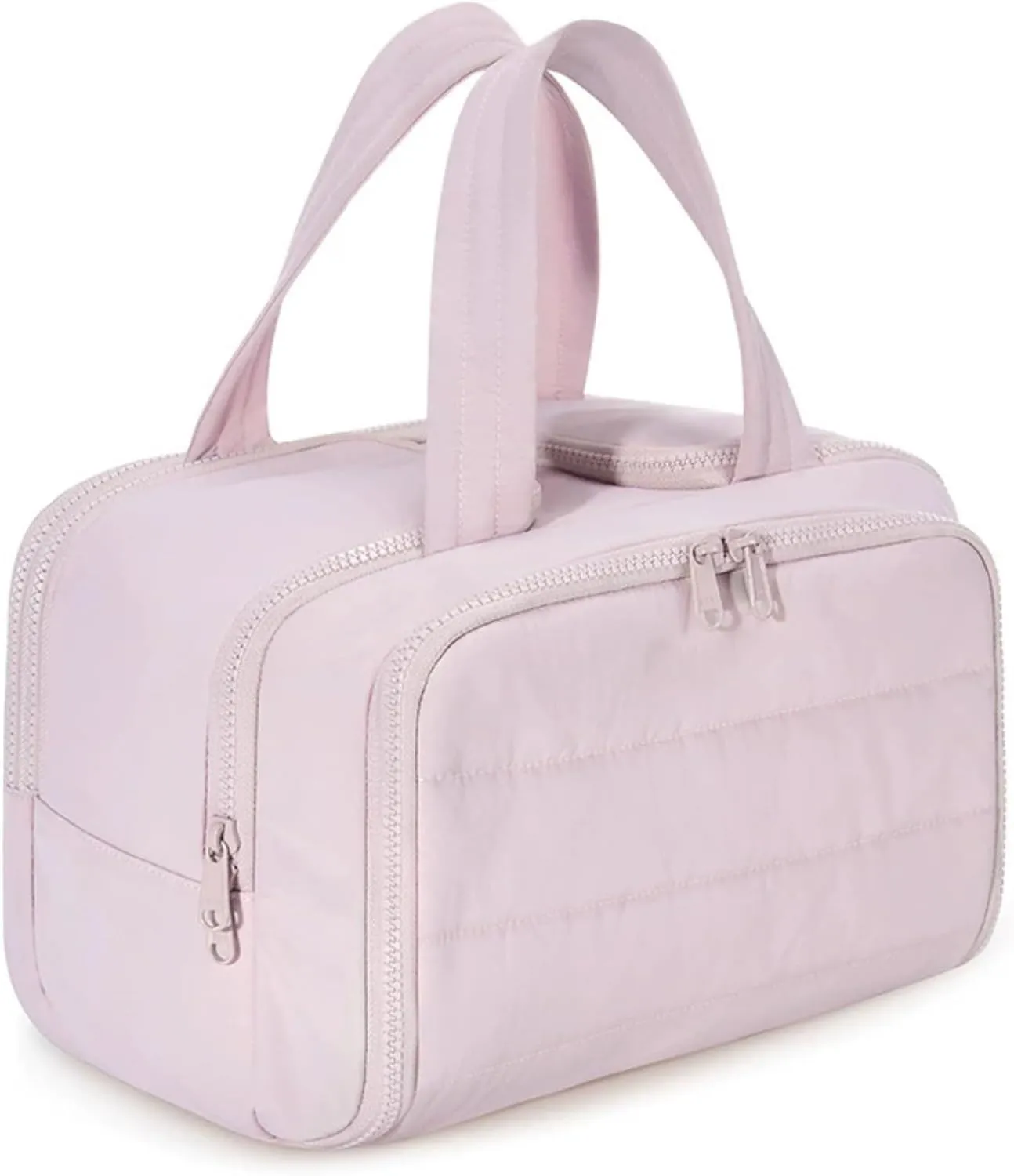 Large Capacity Wide-Open Travel Cosmetic Bag, Cureaway Travel Cosmetic Bag, Waterproof Portable Pouch with Handle for Accessories,Essentials, Toiletries (Light pink)