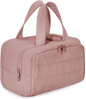 Large Capacity Wide-Open Travel Cosmetic Bag, Cureaway Travel Cosmetic Bag, Waterproof Portable Pouch with Handle for Accessories,Essentials, Toiletries (Pink)