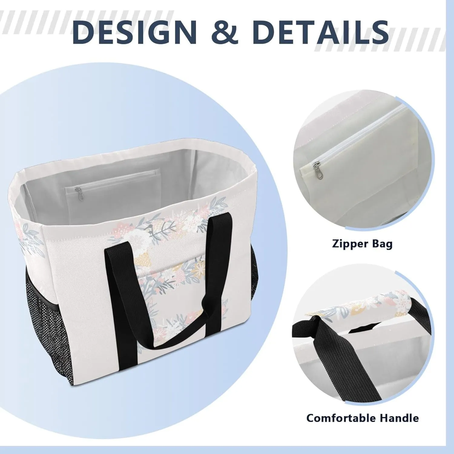 Large Utility Tote Bag For Women Foldable Large Beach Bag With Pockets with Handles Laundry Bag Travel