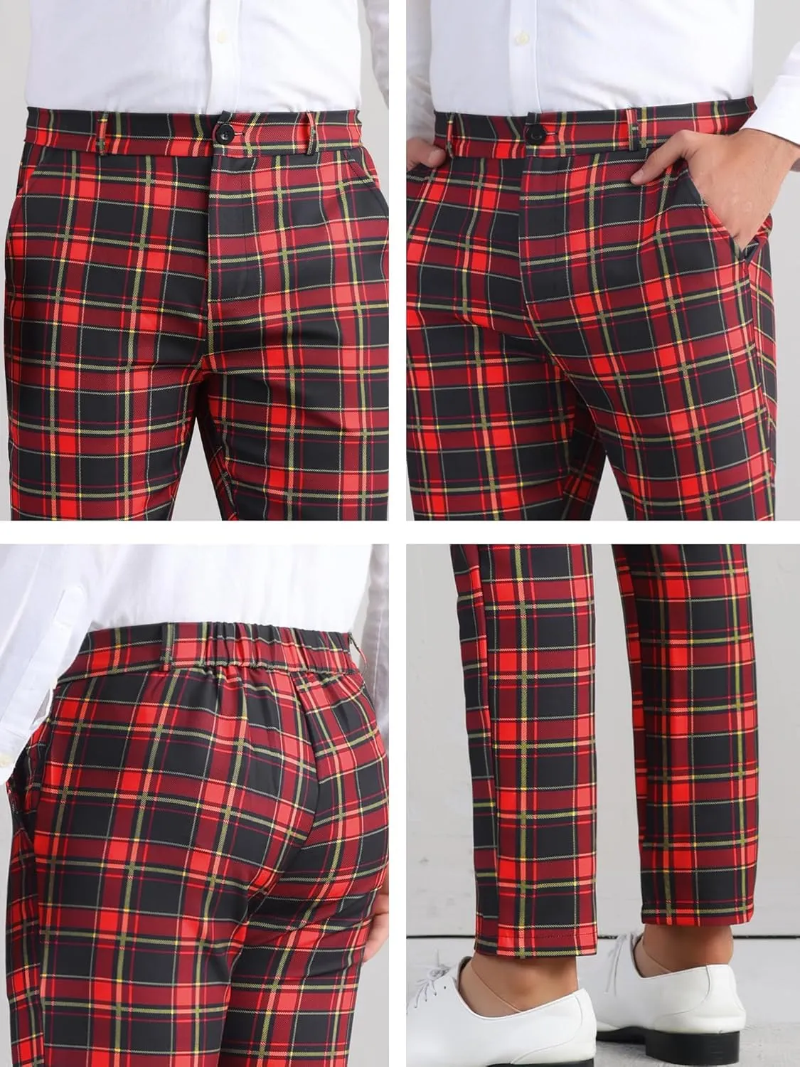 Lars Amadeus Men's Plaid Dress Pants Flat Front Regular Fit Business Checked Trousers