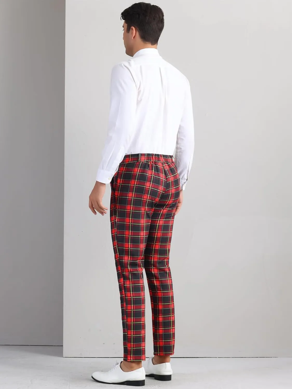 Lars Amadeus Men's Plaid Dress Pants Flat Front Regular Fit Business Checked Trousers