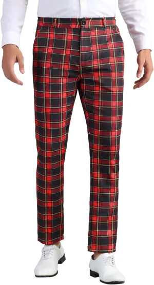 Lars Amadeus Men's Plaid Dress Pants Flat Front Regular Fit Business Checked Trousers