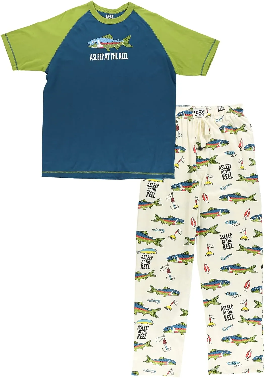 Lazy One Pajama Sets for Men, Short Sleeve Cotton Pajama Shirt and Pants with Funny Animal Prints, Comfy Pajamas for Men
