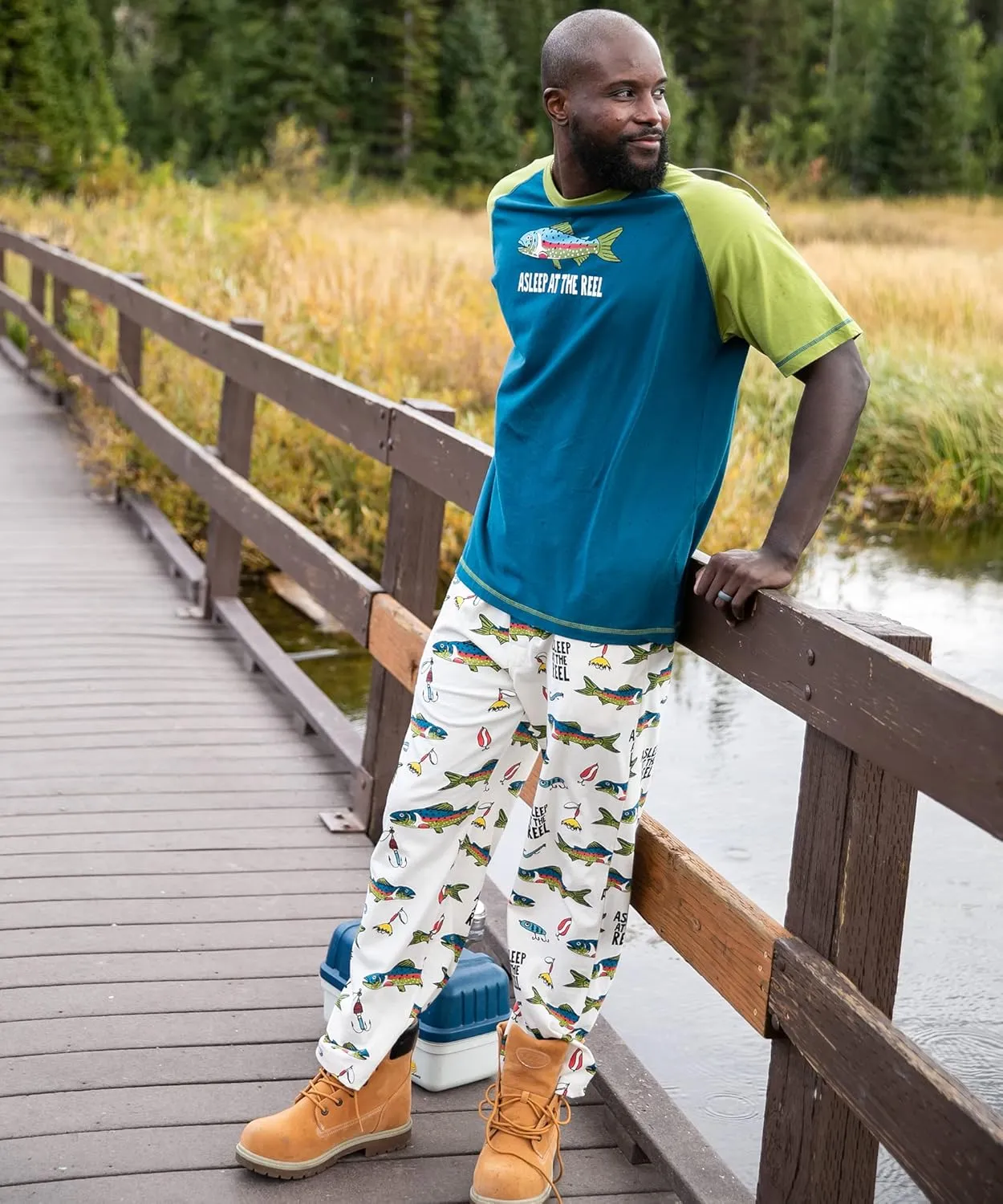 Lazy One Pajama Sets for Men, Short Sleeve Cotton Pajama Shirt and Pants with Funny Animal Prints, Comfy Pajamas for Men