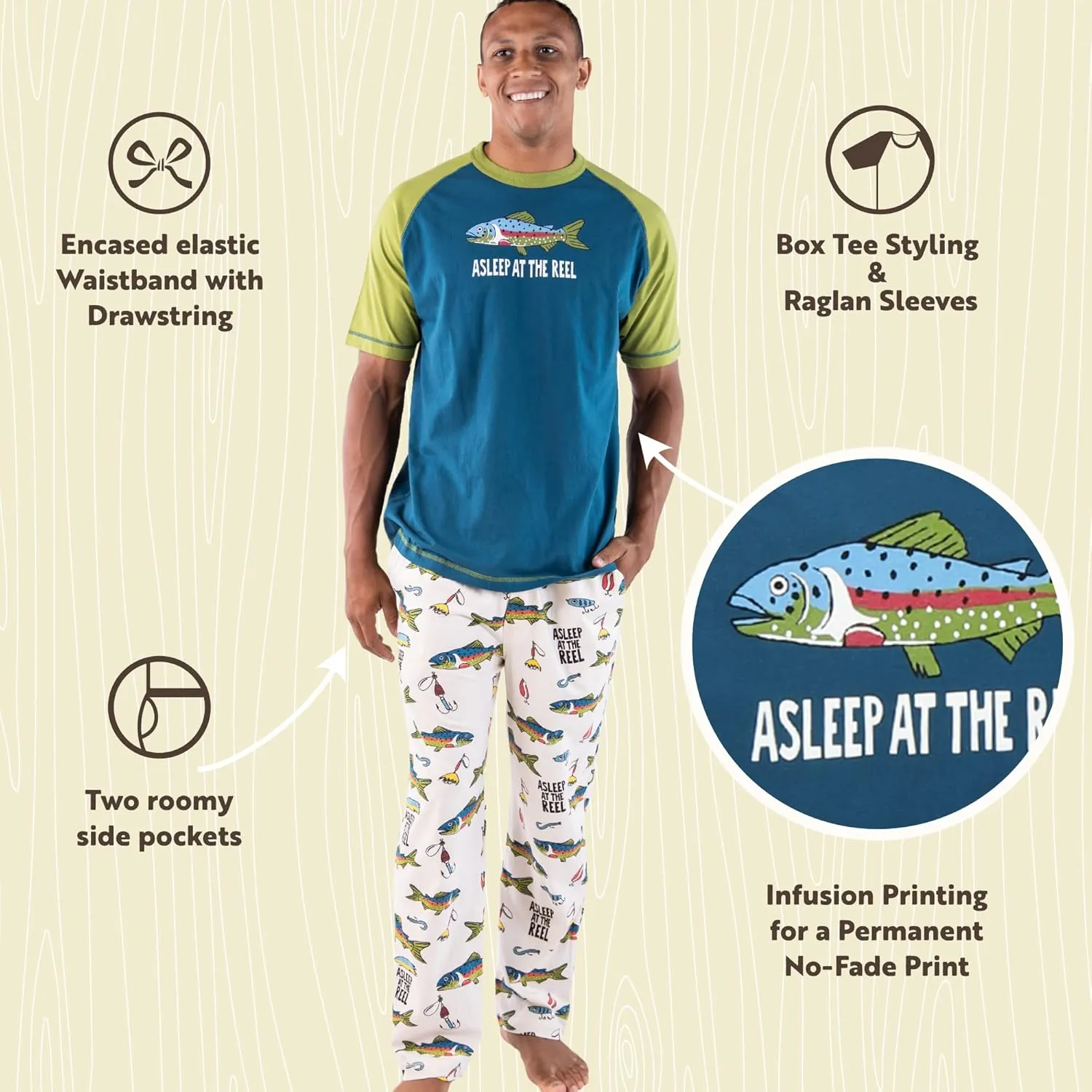 Lazy One Pajama Sets for Men, Short Sleeve Cotton Pajama Shirt and Pants with Funny Animal Prints, Comfy Pajamas for Men