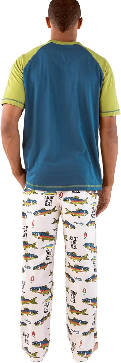 Lazy One Pajama Sets for Men, Short Sleeve Cotton Pajama Shirt and Pants with Funny Animal Prints, Comfy Pajamas for Men
