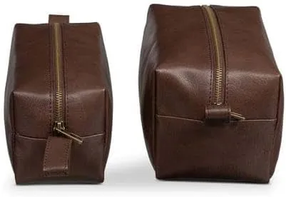 Leather Toiletry Bag Set, Travel Dopp Kit (Antique Brown, Large)