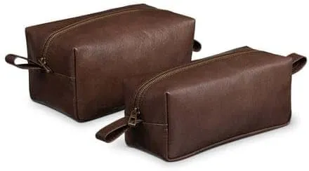 Leather Toiletry Bag Set, Travel Dopp Kit (Antique Brown, Large)