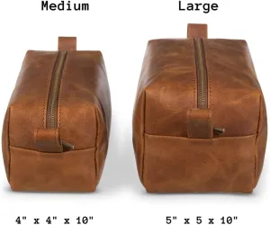 Leather Toiletry Bag Set, Travel Dopp Kit (Saddle, Large)