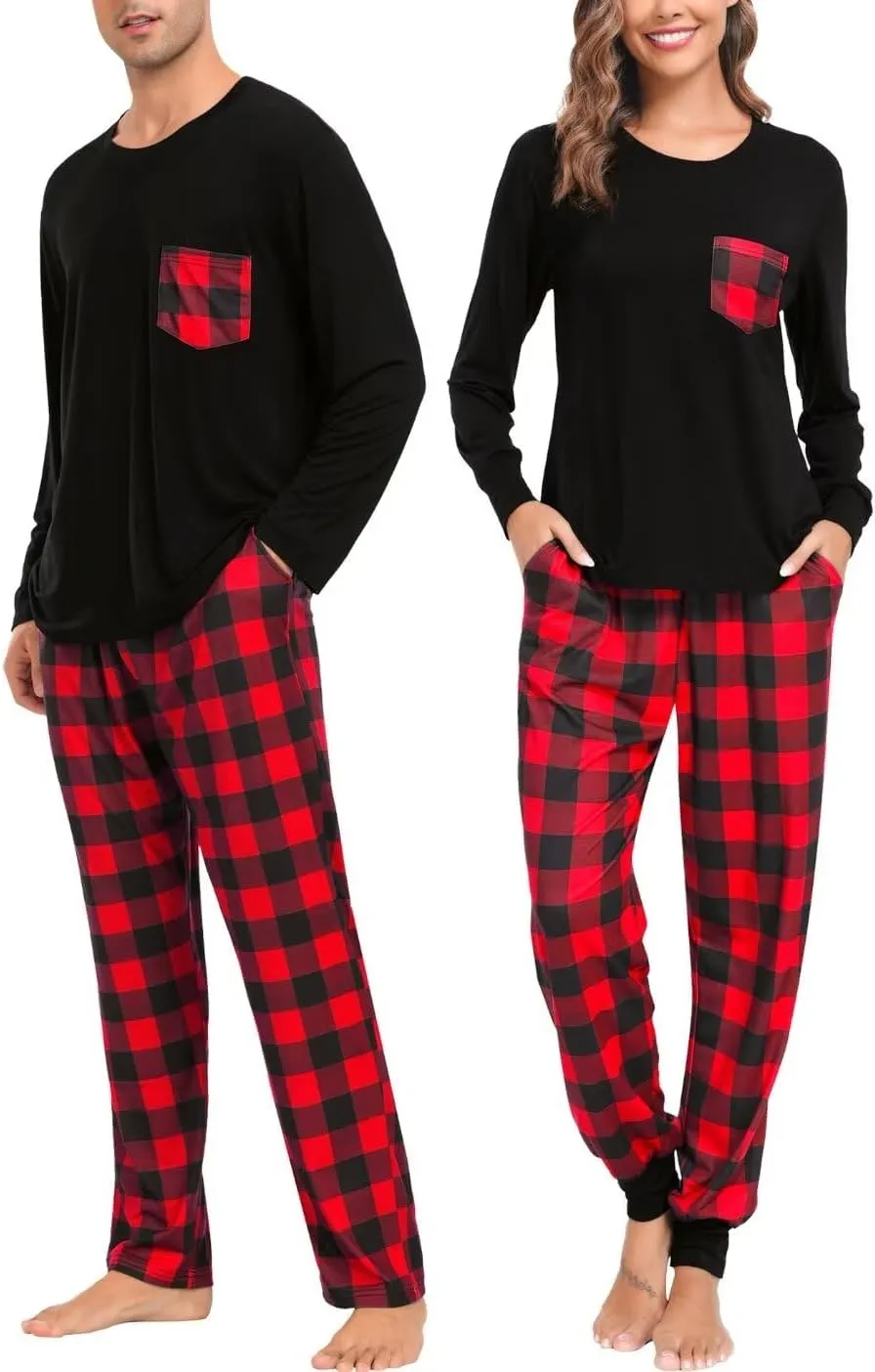 LecGee Matching Family Pajama Set Christmas Couple Plaid Sleepwear Xmas Long Sleeve Lounge Set Men&Women Button Down Pjs Set