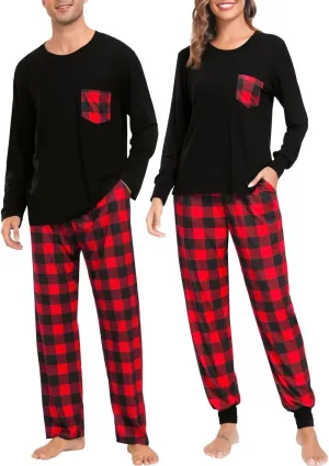LecGee Matching Family Pajama Set Christmas Couple Plaid Sleepwear Xmas Long Sleeve Lounge Set Men&Women Button Down Pjs Set