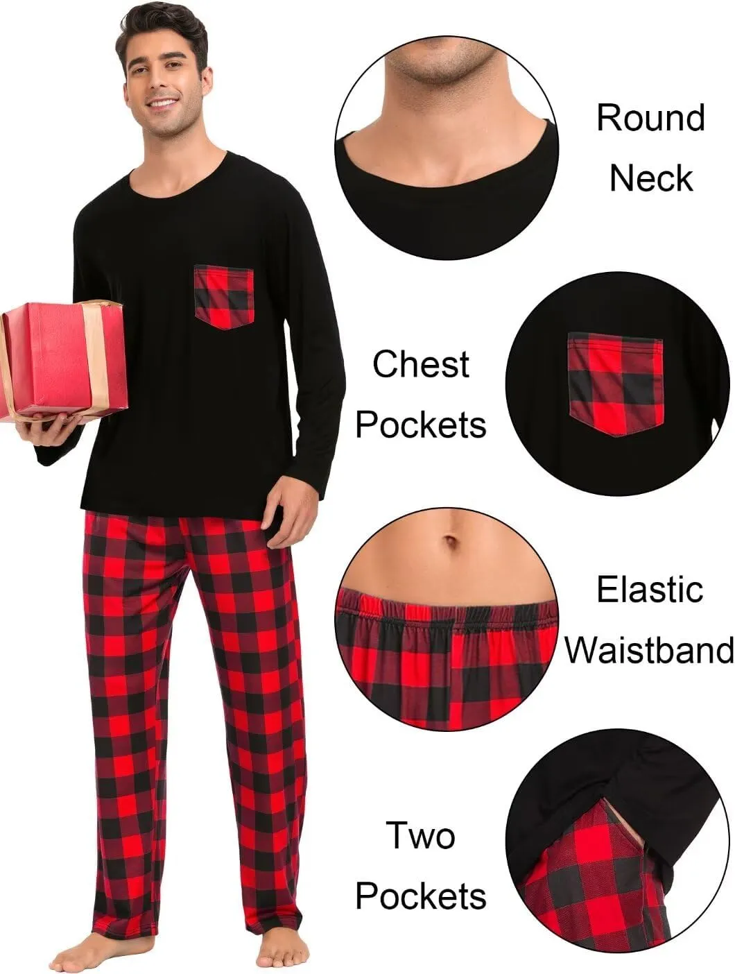 LecGee Matching Family Pajama Set Christmas Couple Plaid Sleepwear Xmas Long Sleeve Lounge Set Men&Women Button Down Pjs Set